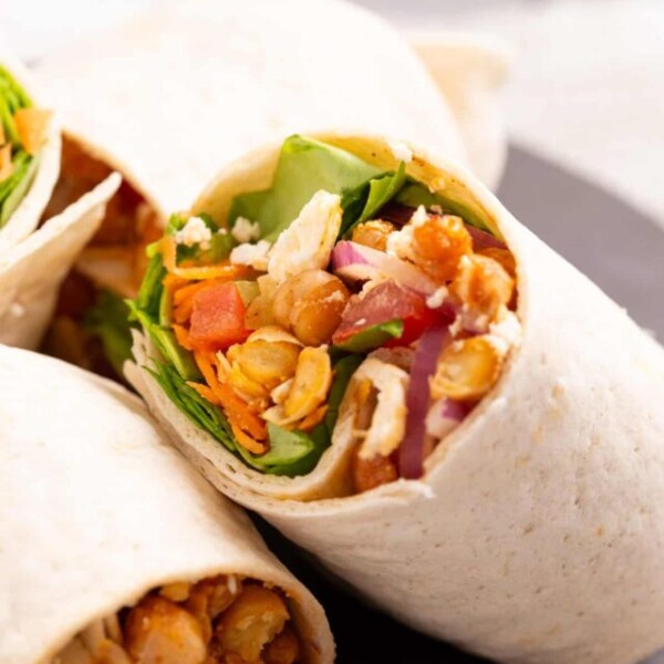 A close up image of chickpea wrap.