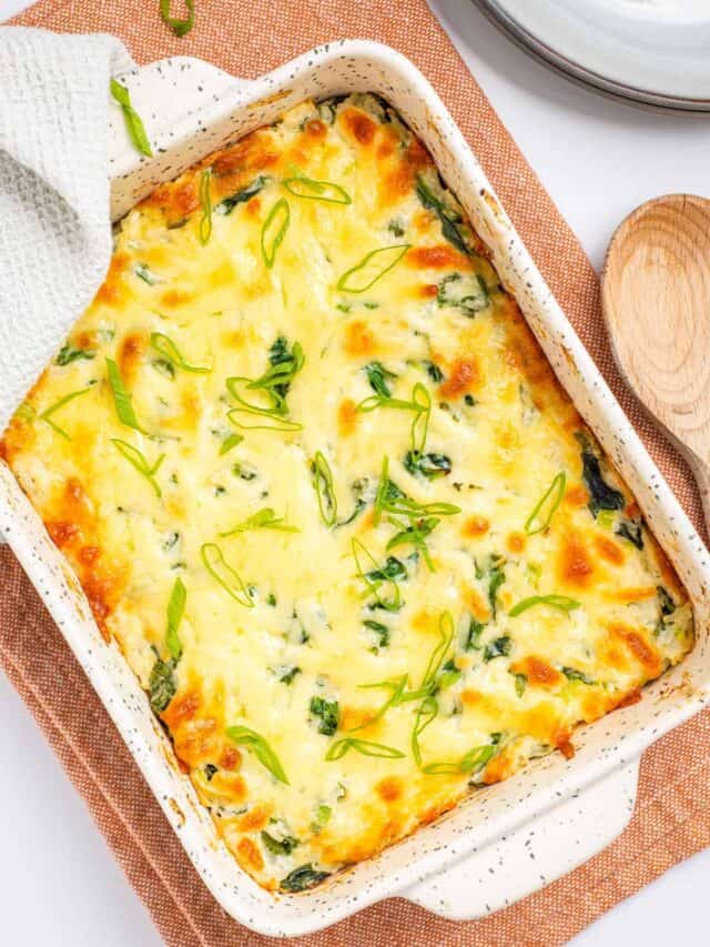 Freshly baked Cheesy Rice Casserole.